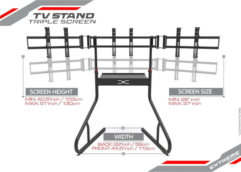 Extreme SimRacing Triple Screen TV Stand - FAST RACER