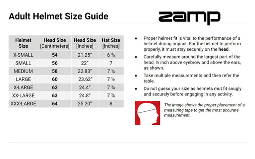Zamp Helmet Size Guide - Fast Racer