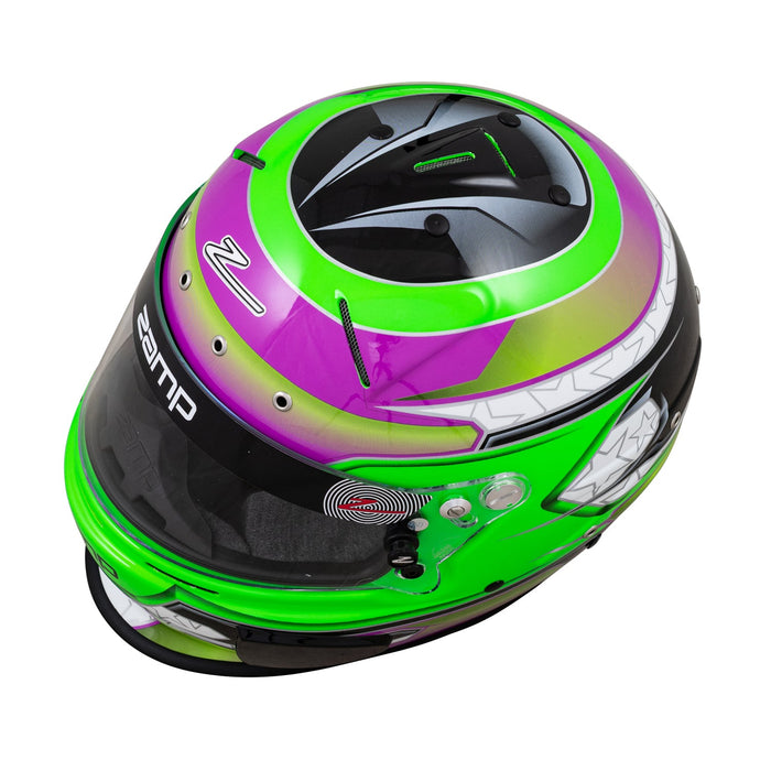 Zamp RZ-70E Switch Graphic - FIA 8859-2015 & Snell SA-2020 Helmet - Green/Purple Graphic - Top - Fast Racer 