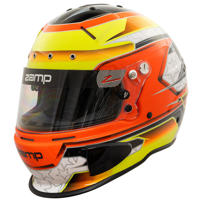 Zamp RZ-70E Switch Graphic - FIA 8859-2015 & Snell SA-2020 Helmet - Orange/Yellow Graphic - Front - Fast Racer 