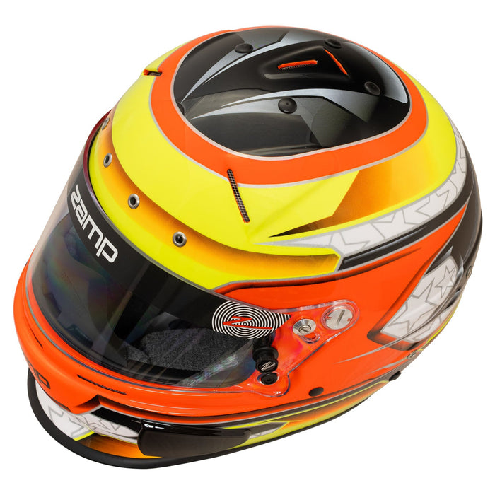 Zamp RZ-70E Switch Graphic - FIA 8859-2015 & Snell SA-2020 Helmet - Orange/Yellow Graphic - Top - Fast Racer 