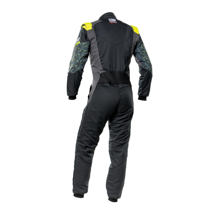 OMP Tecnica Hybrid Racing Suit - Black/Yellow - Back - Fast Racer