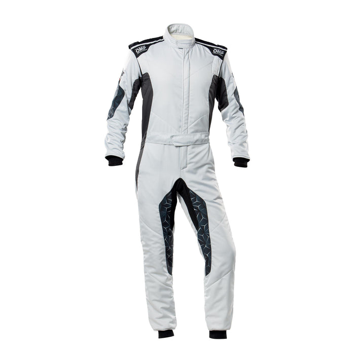 OMP Tecnica Hybrid Racing Suit - Silver/Black - Front - Fast Racer