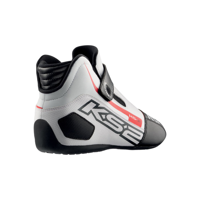 OMP KS-2 Karting Shoes MY2021, Kart Boots - White / Black - Back / Right View - Fast Racer