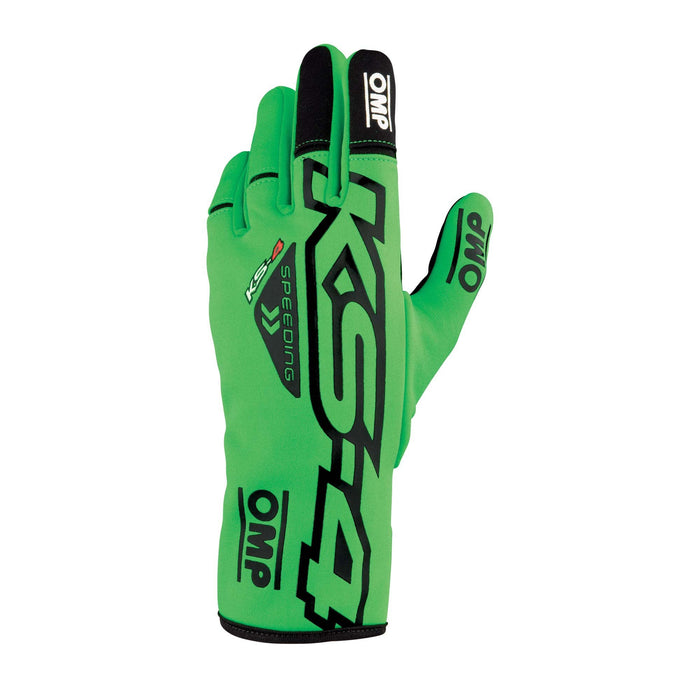 OMP KS-4 Go-Kart Racing Gloves MY2023 - Green / Black - Front - Fast Racer