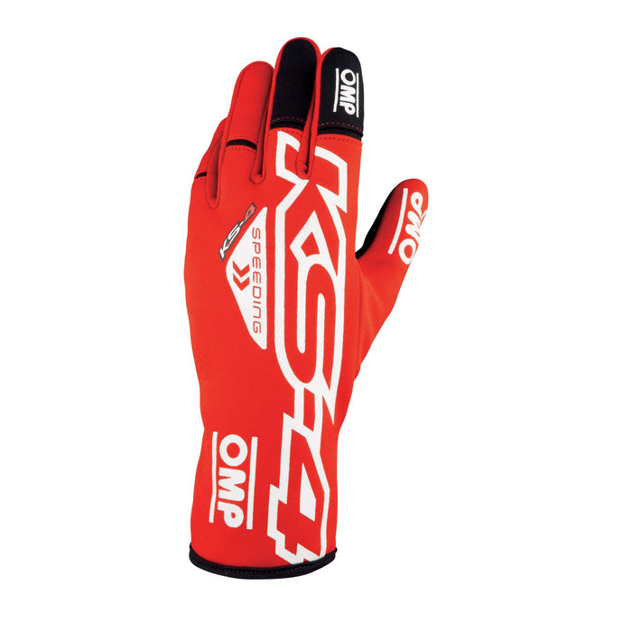 OMP KS-4 Go-Kart Racing Gloves MY2023 - Red / White - Front - Fast Racer