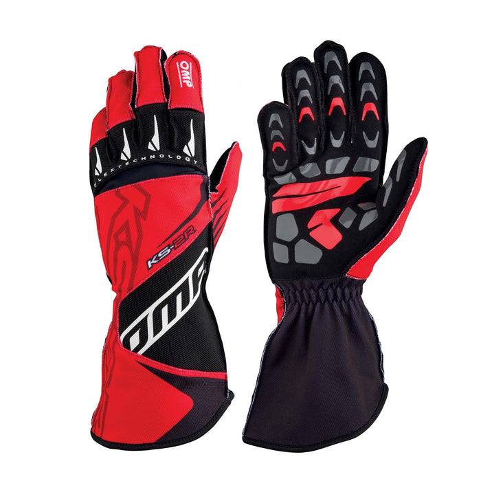 OMP KS-2R Go Kart Racing Gloves - Rubber Protection - Red/Black - Pair - Fast Racer