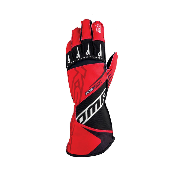 OMP KS-2R Go Kart Racing Gloves - Rubber Protection - Red/Black - Front - Fast Racer