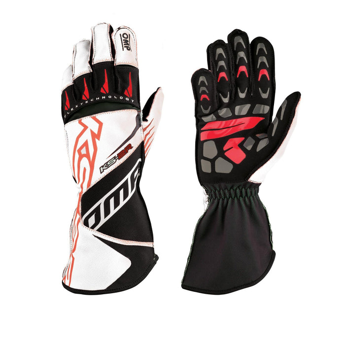 OMP KS-2R Professional Karting Gloves - White/Red- Pair - FAST RACER