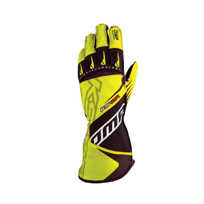 OMP KS-2R - Go Kart Racing Gloves - Yellow/Black - Front - Fast Racer