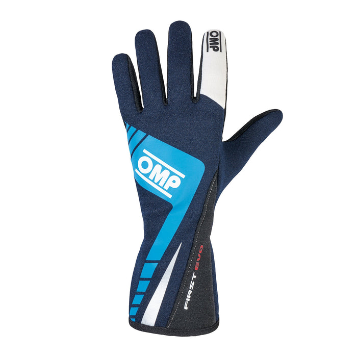 OMP | FIRST EVO Racing Gloves - Navy Blue/Cyan Outside - FAST RACER