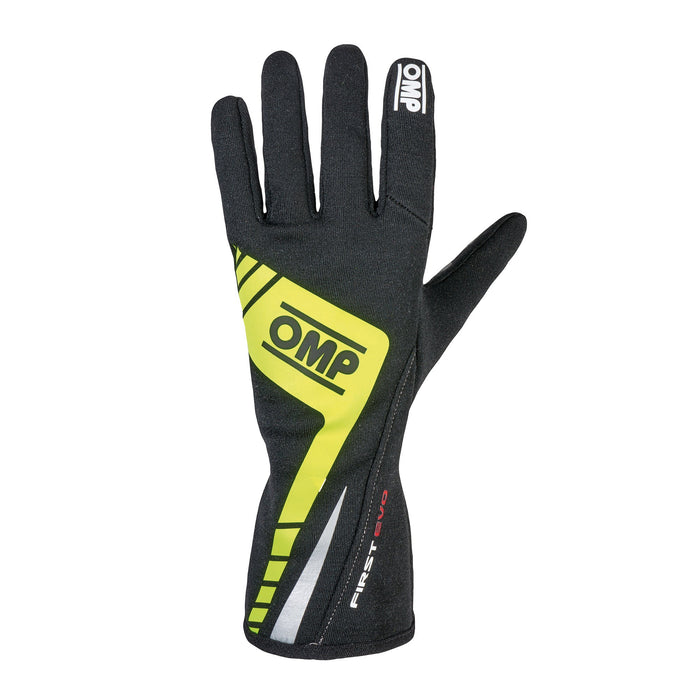 OMP | FIRST EVO Racing Gloves - Black/Yellow Outside - FAST RACER