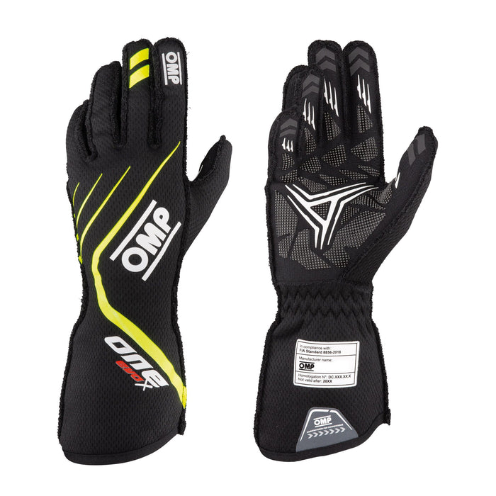 ONE EVO X Racing Gloves MY2021, OMP Race Gloves  - Pair - Black / Yellow - Fast Racer