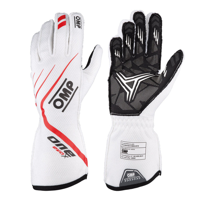 ONE EVO X Racing Gloves MY2021, OMP Race Gloves  - Pair - White / Red - Fast Racer