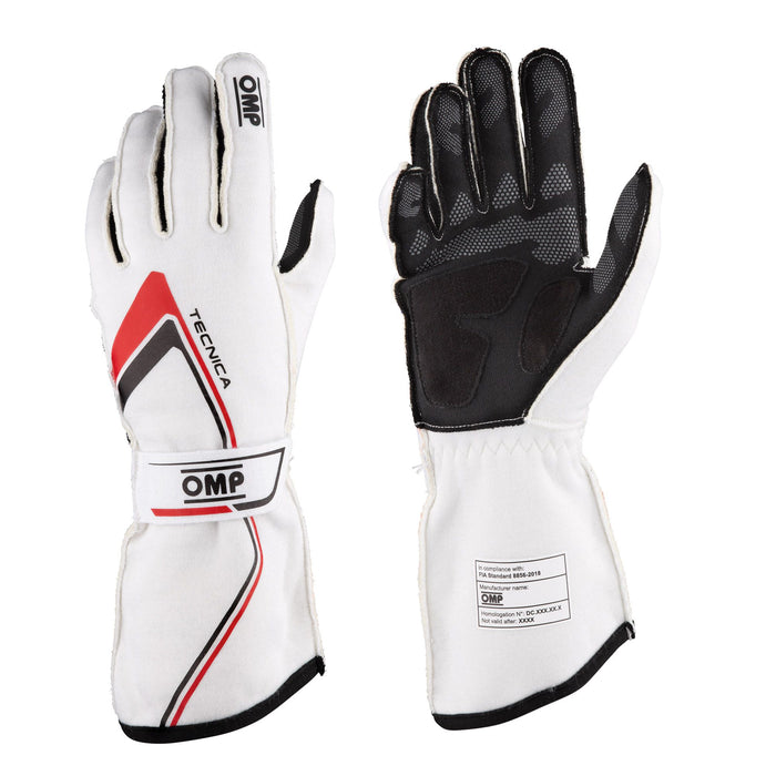 OMP Tecnica Race Gloves - White/Black/Red - Pair - Fast Racer