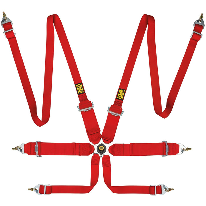 OMP First 3+2 Saloon 6 Point Harness, Red - Fast Racer