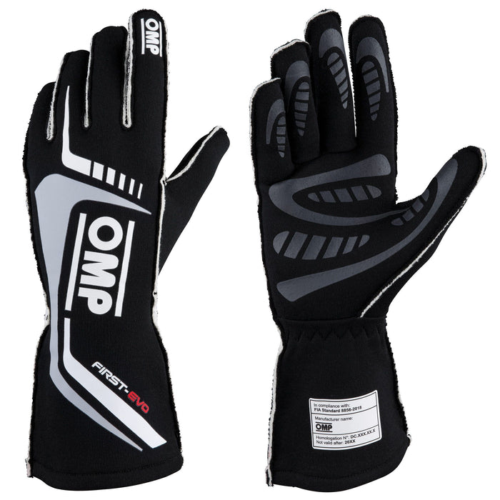 OMP First-Evo Fireproof Racing Gloves 2020 - Black/Grey - Fast Racer