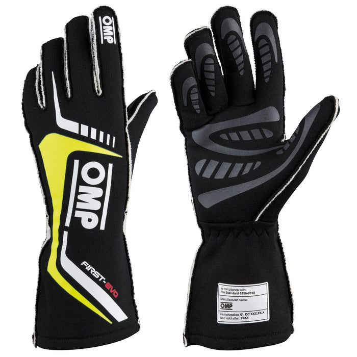 OMP First-Evo Fireproof Racing Gloves 2020 - Black/Yellow - Fast Racer