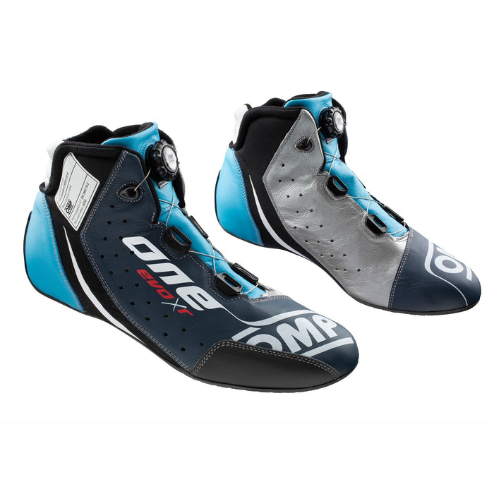 OMP ONE EVO X R Rotor Racing Shoes - Race Boots - Pair - Navy Blue / Cyan / Silver - IC/805E - Fast Racer