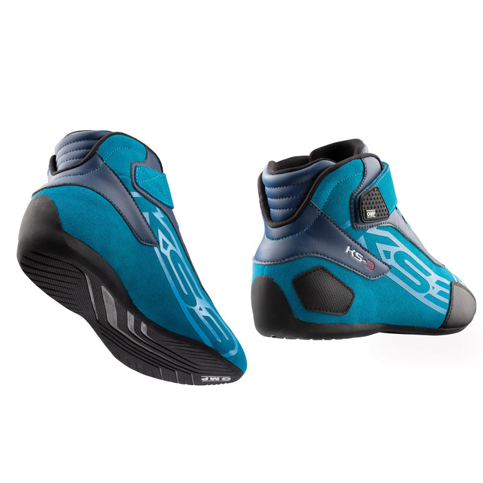 OMP KS-3 Karting Shoes MY2021, Kart Boots - Blue / Cyan - Back and Sole - Fast Racer