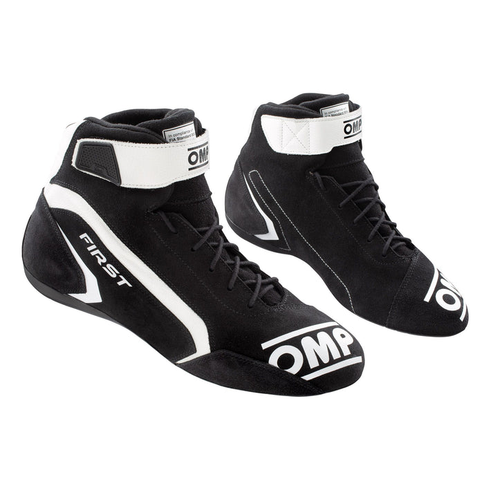 OMP First Racing Shoes, First Race Shoes, First Race Boots  - Pair - Black / White - Fast Racer