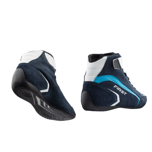 OMP First Racing Shoes, First Race Shoes, First Race Boots  - Back And Sole - Navy Blue / Cyan - Fast Racer