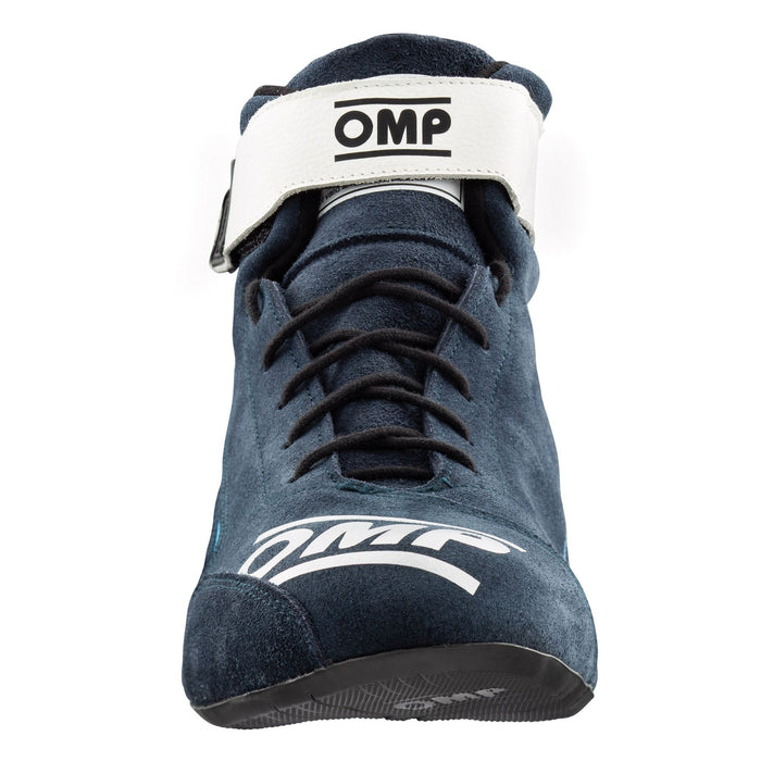 OMP First Racing Shoes, First Race Shoes, First Race Boots  - Front - Navy Blue / Cyan - Fast Racer