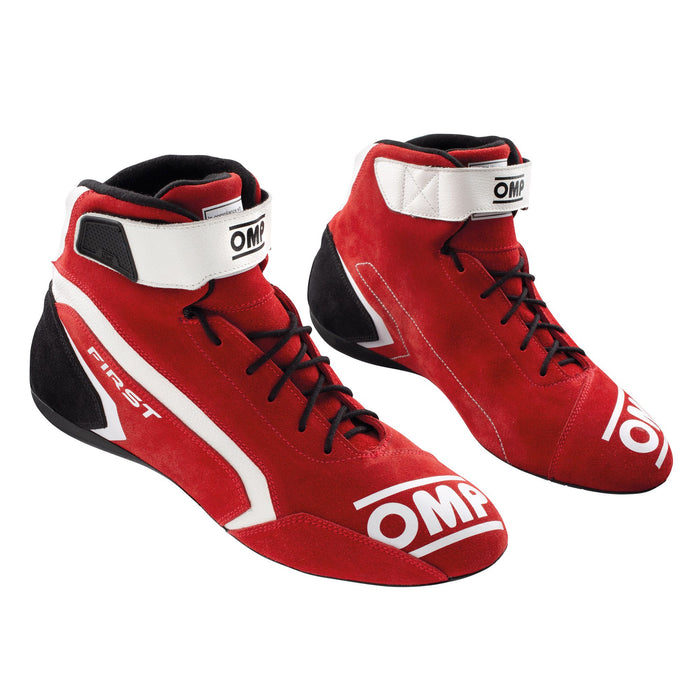 OMP First Racing Shoes, First Race Shoes, First Race Boots  - Pair - Red / White - Fast Racer