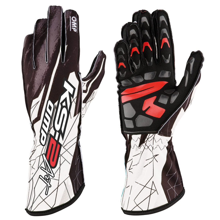 OMP KS-2 ART Kart Racing Gloves - White/Black - Fast Racer