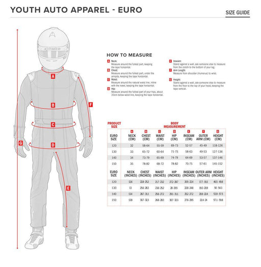 Alpinestars KMX-5 Youth Kart Suit - Size Chart - Fast Racer