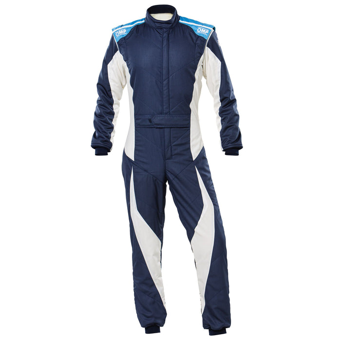 OMP Tecnica Evo Race Suit MY2021 - Fire Suit - Auto Racing Suit - Navy Blue / White - Fast Racer