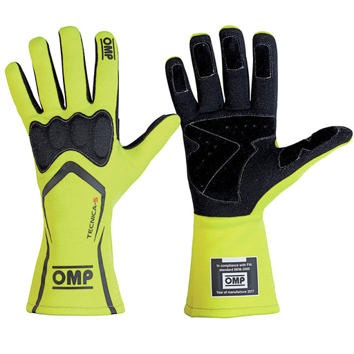 OMP TECNICA-S Racing Gloves - Fluo Yellow - Pair - Fast Racer